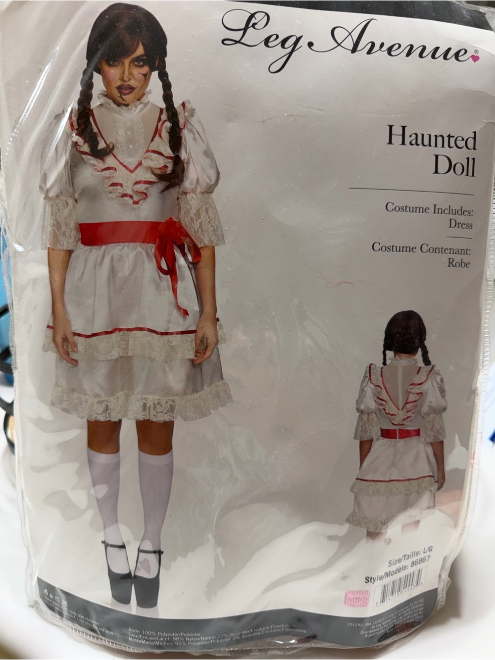 Leg Avenue Haunted Doll Costume in White with Red Accents